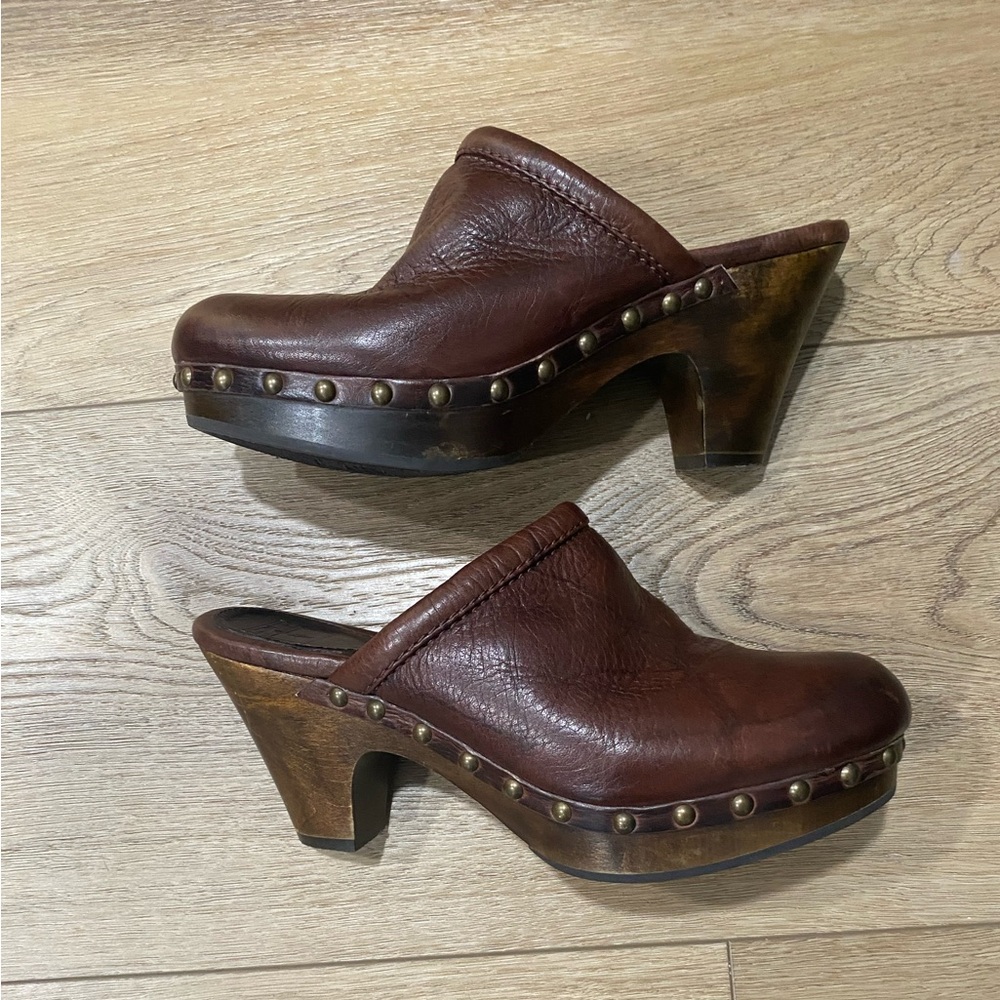 Frye Audra Platform Clogs with Wood Heels Chocolate Brown Women's 7.5 boho